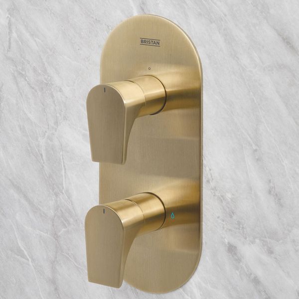 Bristan Hourglass Brushed Brass 2 Outlet Shower Pack with Overhead Shower and Riser Rail Kit #4