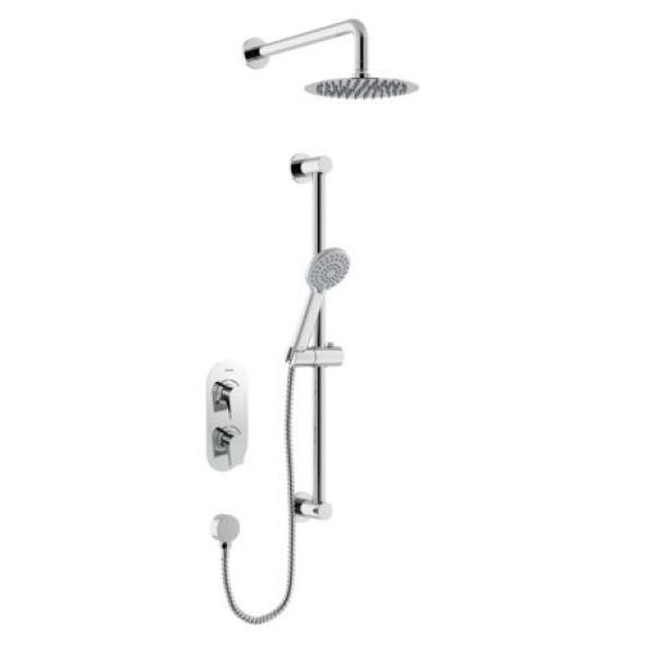 Bristan Hourglass Chrome 2 Outlet Shower Pack with Overhead Shower and Riser Rail Kit