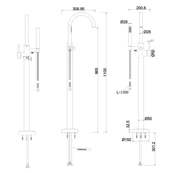 Britton Hoxton Brushed Brass Floor Mounted Bath Shower Mixer Tap #2