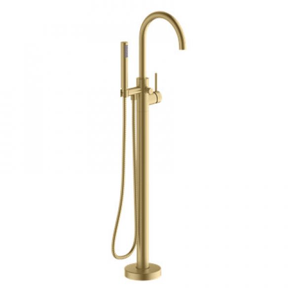 Britton Hoxton Brushed Brass Floor Mounted Bath Shower Mixer Tap