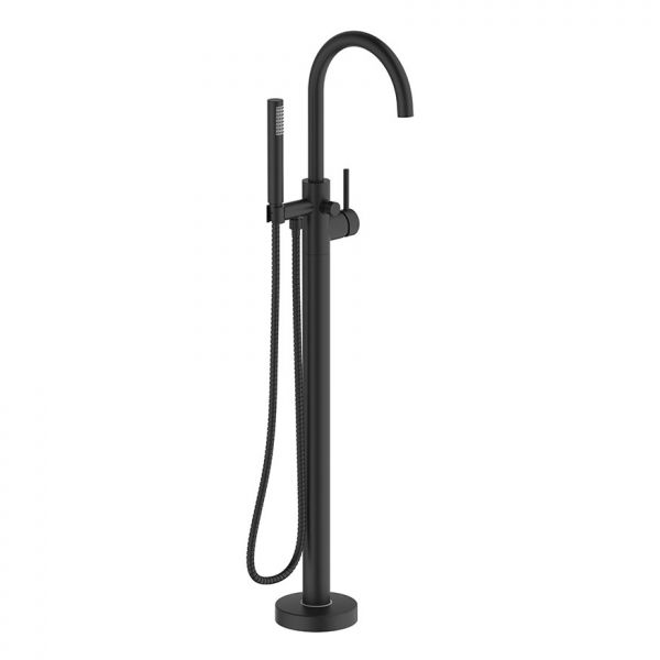 Britton Hoxton Matt Black Floor Mounted Bath Shower Mixer Tap