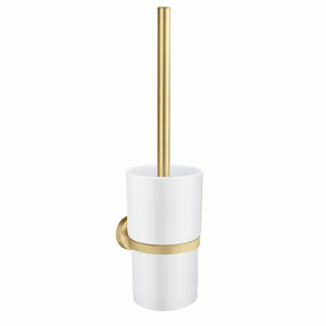 Smedbo Home Brushed brass Wall Mounted Toilet Brush and Porcelain Holder HV333P