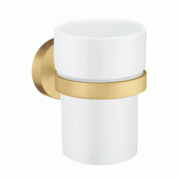 Smedbo Home Porcelain Tumbler with Holder Brushed Brass HV343P