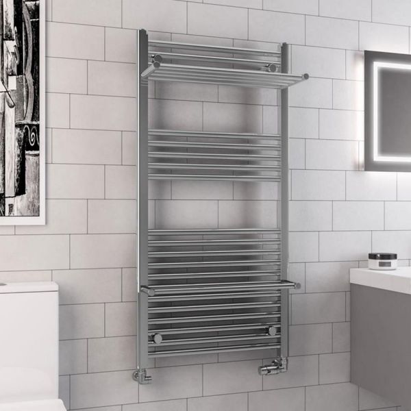 Eastbrook Haddenham 1200 x 600 Straight Chrome Towel Rail with Heated Shelves #3