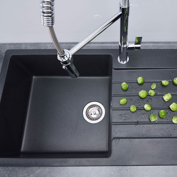 Reginox Harlem Black 1 Bowl Granite Kitchen Sink 1000 x 500mm #3