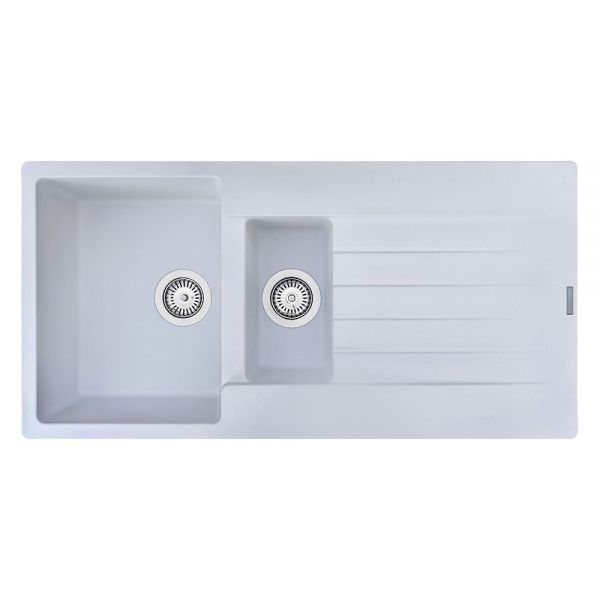 Reginox Harlem Pure White Inset 1.5 Bowl Granite Kitchen Sink 1000 x 500mm