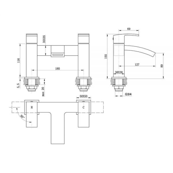 Hartland Brecon Chrome Bath Filler Tap #2