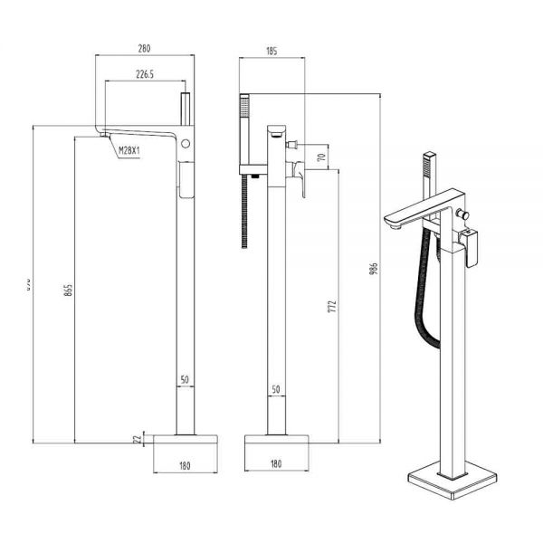 Hartland Swansea Black Floor Standing Bath Shower Mixer Tap #2