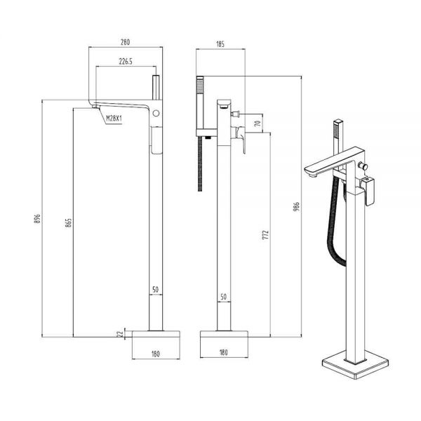 Hartland Swansea Chrome Floor Standing Bath Shower Mixer Tap #2