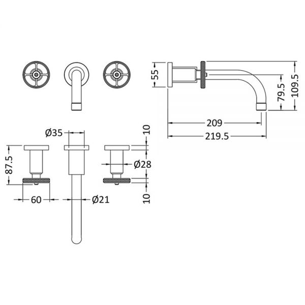 Hudson Reed Revolution Black 3 Hole Wall Mounted Basin Mixer Tap #5