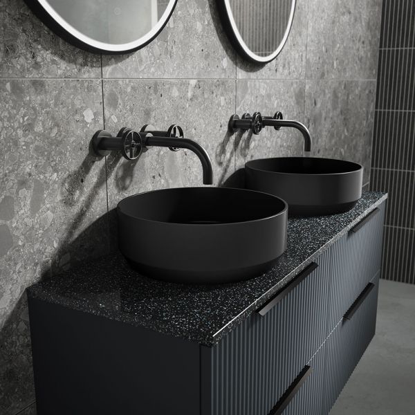 Hudson Reed Revolution Black 3 Hole Wall Mounted Basin Mixer Tap #4