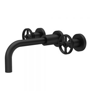 Hudson Reed Revolution Black 3 Hole Wall Mounted Basin Mixer Tap