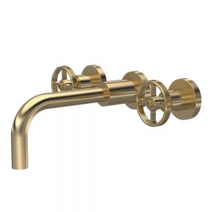 Hudson Reed Revolution Brushed Brass 3 Hole Wall Mounted Basin Mixer Tap