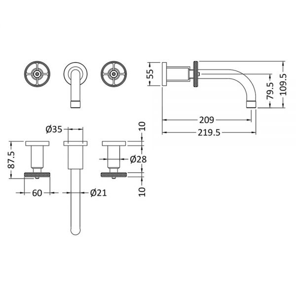 Hudson Reed Revolution Chrome 3 Hole Wall Mounted Basin Mixer Tap #3