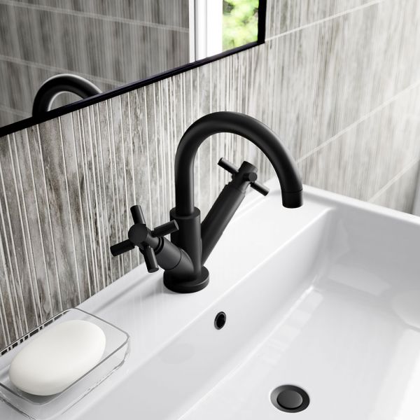 Hudson Reed Tec Crosshead Black Mono Basin Mixer Tap with Waste #2