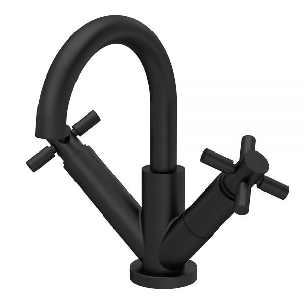 Hudson Reed Tec Crosshead Black Mono Basin Mixer Tap with Waste