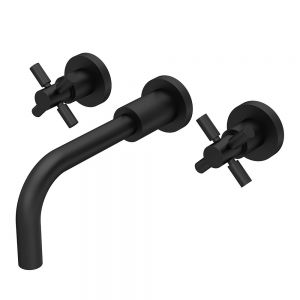 Hudson Reed Tec Crosshead Black 3 Hole Wall Mounted Basin Mixer Tap