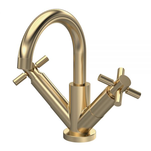 Hudson Reed Tec Crosshead Brushed Brass Mono Basin Mixer Tap with Waste