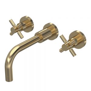 Hudson Reed Tec Crosshead Brushed Brass 3 Hole Wall Mounted Basin Mixer Tap