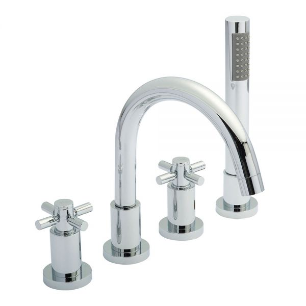 Hudson Reed Tec Crosshead Chrome Deck Mounted 4 Hole Bath Shower Mixer Tap