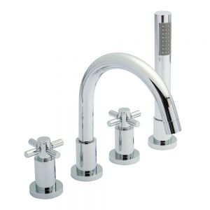 Hudson Reed Tec Crosshead Chrome Deck Mounted 4 Hole Bath Shower Mixer Tap