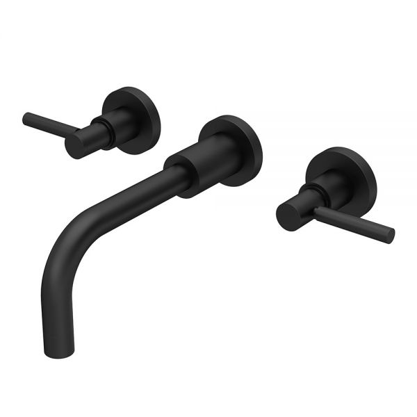 Hudson Reed Tec Lever Black 3 Hole Wall Mounted Basin Mixer Tap