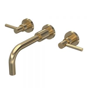 Hudson Reed Tec Lever Brushed Brass Wall Mounted 3 Hole Wall Mounted Basin Mixer Tap