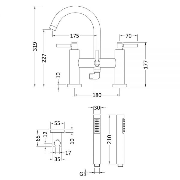 Hudson Reed Tec Lever Chrome Bath Shower Mixer Tap #2