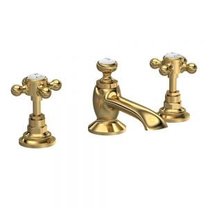 Hudson Reed Topaz Crosshead Brushed Brass Deck Mounted 3 Hole Basin Mixer Tap with Pop Up Waste