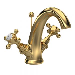 Hudson Reed Topaz Crosshead Brushed Brass Mono Basin Mixer Tap with Pop Up Waste