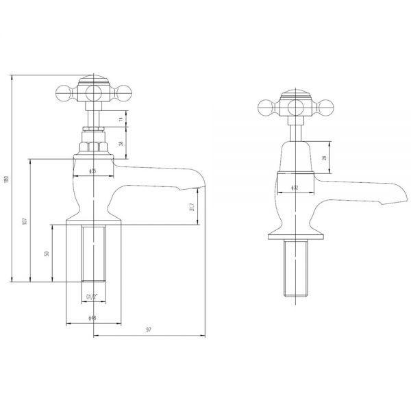 Hudson Reed Topaz Crosshead Chrome Basin Pillar Taps inc Dome Collars and Black Indices #2