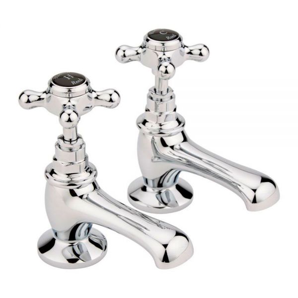 Hudson Reed Topaz Crosshead Chrome Basin Pillar Taps inc Hexagonal Collars and Black Indices