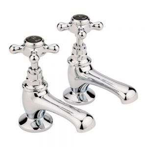 Hudson Reed Topaz Crosshead Chrome Basin Pillar Taps inc Hexagonal Collars and Black Indices