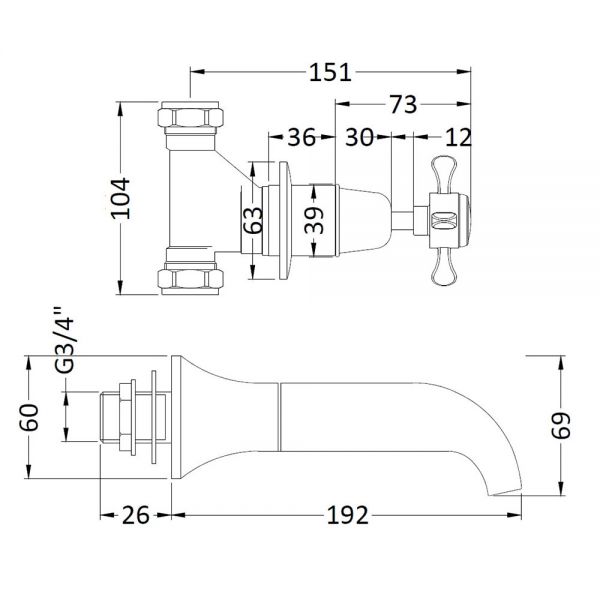 Hudson Reed Topaz Crosshead Chrome 3 Hole Wall Mounted Bath Filler Tap inc Dome Collars and Black Indices #2