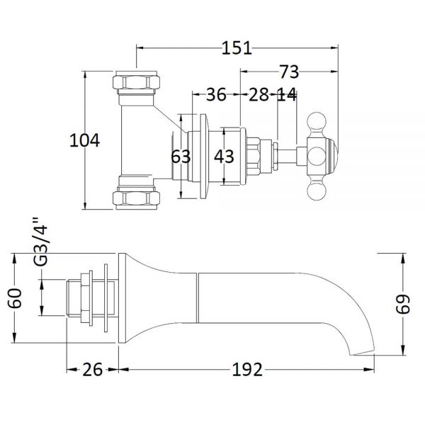 Hudson Reed Topaz Crosshead Chrome 3 Hole Wall Mounted Bath Filler Tap inc Hexagonal Collars and Black Indices #2
