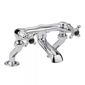 Hudson Reed Topaz Crosshead Chrome Bath Filler Tap inc Dome Collars and Black Indices