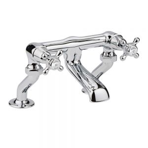 Hudson Reed Topaz Crosshead Chrome Bath Filler Tap inc Dome Collars and White Indices