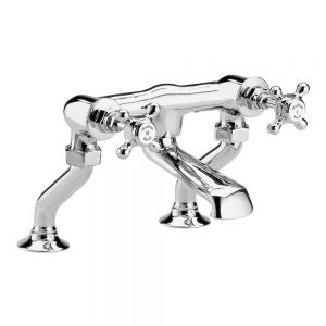 Hudson Reed Topaz Crosshead Chrome Bath Filler Tap inc Hexagonal Collars and White Indices