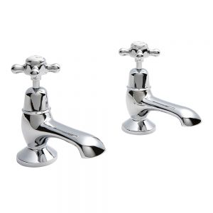 Hudson Reed Topaz Crosshead Chrome Bath Pillar Taps inc Dome Collars and White Indices