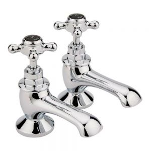 Hudson Reed Topaz Crosshead Chrome Bath Pillar Taps inc Hexagonal Collars and Black Indices