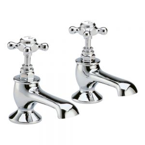 Hudson Reed Topaz Crosshead Chrome Bath Pillar Taps inc Hexagonal Collars and White Indices