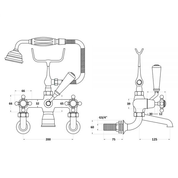 Hudson Reed Topaz Crosshead Chrome Wall Mounted Bath Shower Mixer Tap inc Dome Collars and White Indices #2