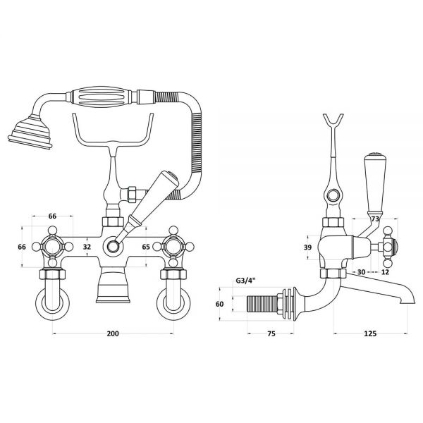 Hudson Reed Topaz Crosshead Chrome Wall Mounted Bath Shower Mixer Tap inc Dome Collars and Black Indices #2