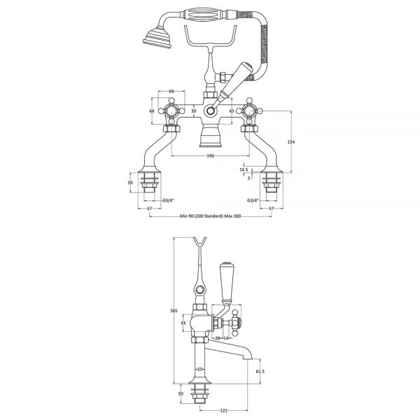 Hudson Reed Topaz Crosshead Chrome Bath Shower Mixer Tap inc Hexagonal Collars and Black Indices #2