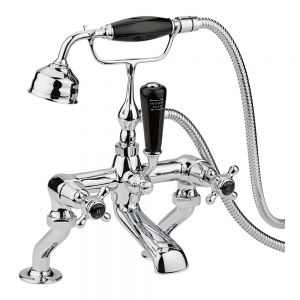 Hudson Reed Topaz Crosshead Chrome Bath Shower Mixer Tap inc Dome Collars and Black Indices