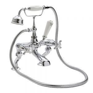 Hudson Reed Topaz Crosshead Chrome Bath Shower Mixer Tap inc Dome Collars and White Indices