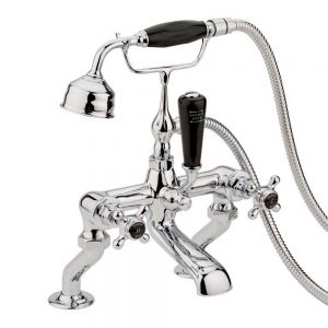 Hudson Reed Topaz Crosshead Chrome Bath Shower Mixer Tap inc Hexagonal Collars and Black Indices