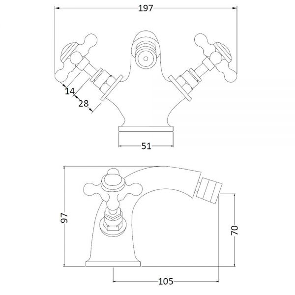 Hudson Reed Topaz Crosshead Chrome Mono Bidet Mixer Tap with Pop Up Waste inc Hexagonal Collars and Black Indices #2