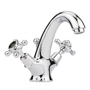 Hudson Reed Topaz Crosshead Chrome Mono Basin Mixer Tap with Pop Up Waste inc Dome Collars and Black Indices