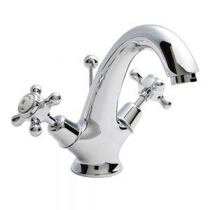 Hudson Reed Topaz Crosshead Chrome Mono Basin Mixer Tap with Pop Up Waste inc Dome Collars and White Indices